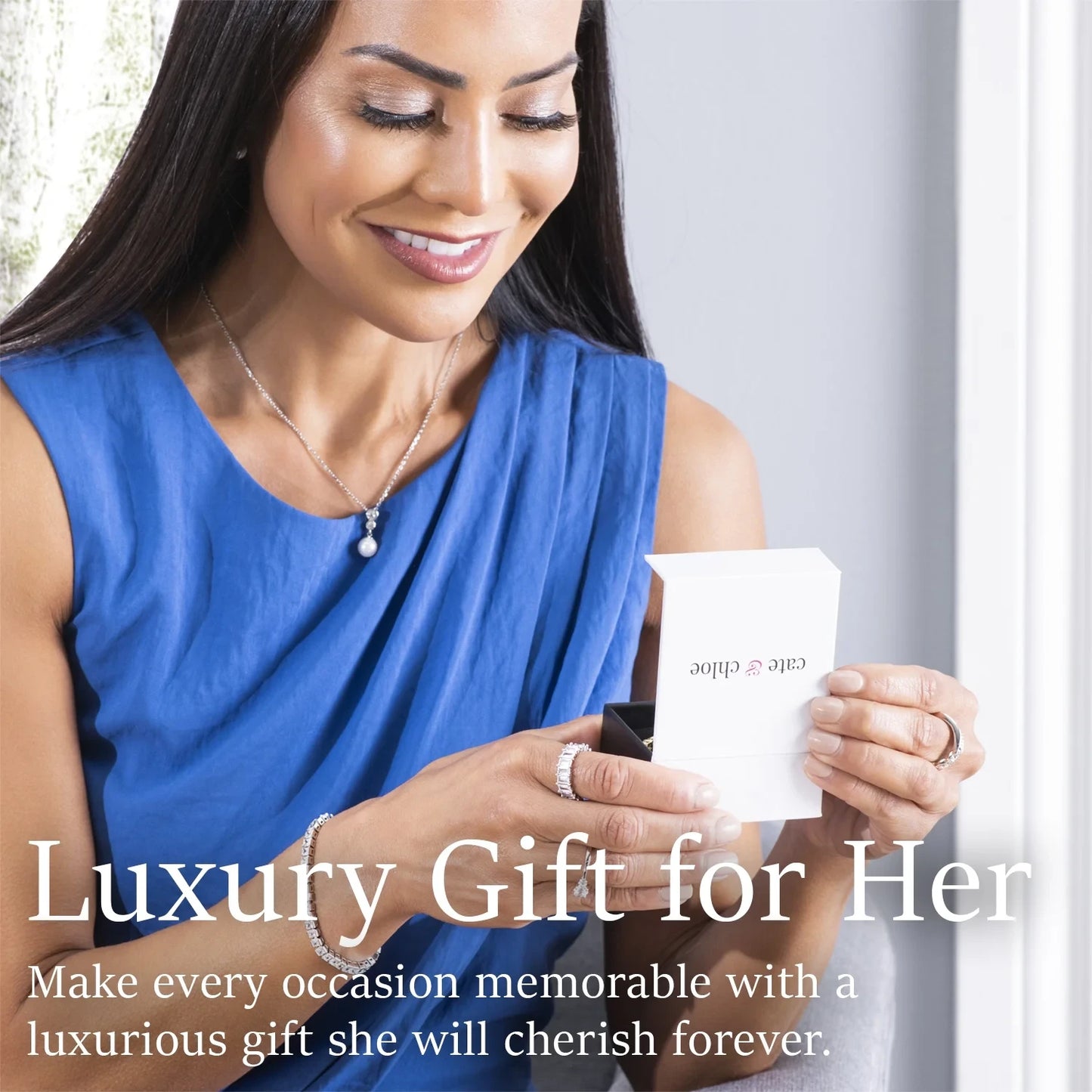 18k White Gold Plated Silver Halo Necklace with Crystal for Women, Gift for Her