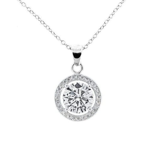 18k White Gold Plated Silver Halo Necklace with Crystal for Women, Gift for Her