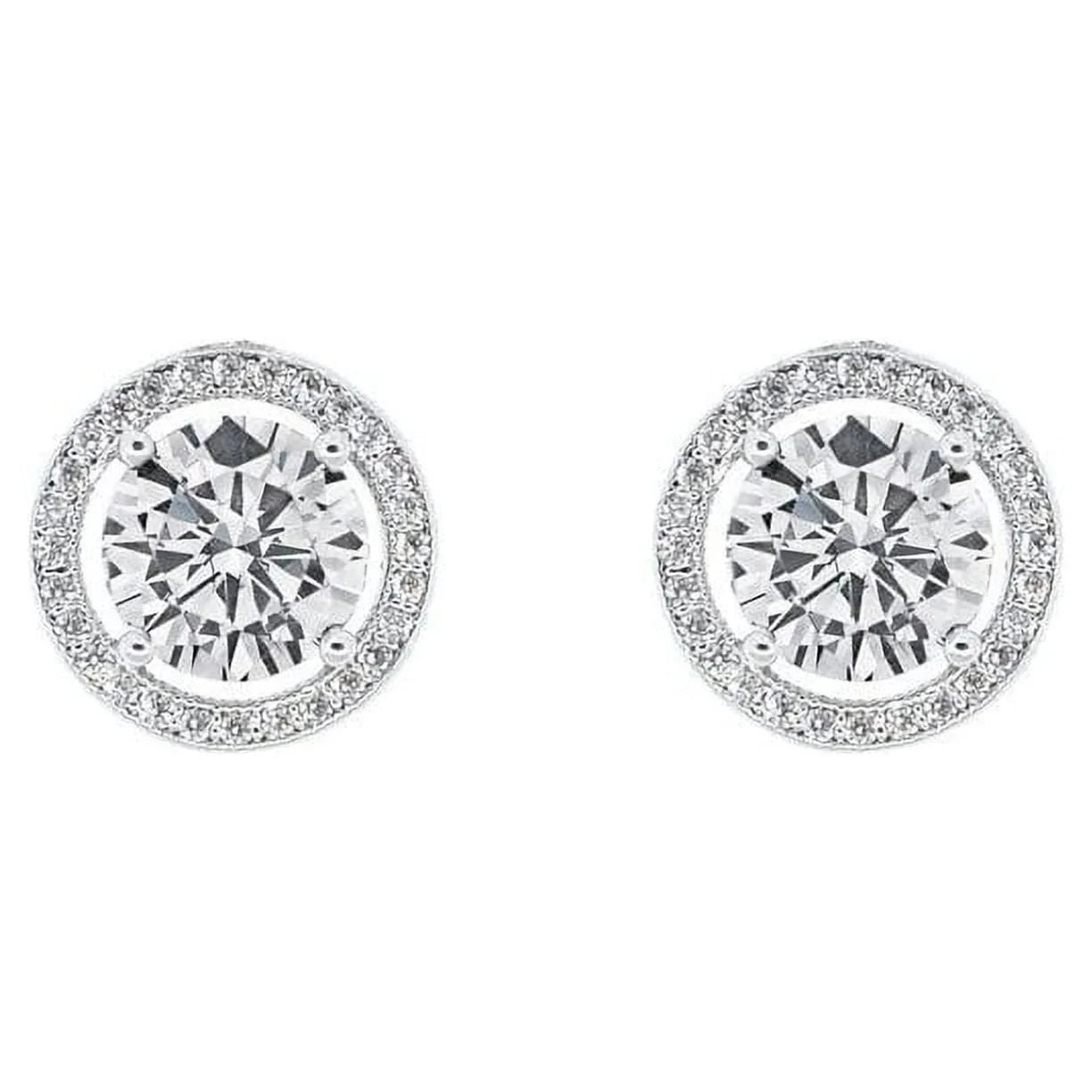 18k White Gold Plated Halo Stud Earrings with Diamond Crystals Gift for Women