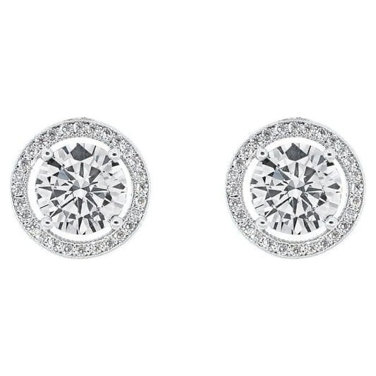 18k White Gold Plated Halo Stud Earrings with Diamond Crystals Gift for Women