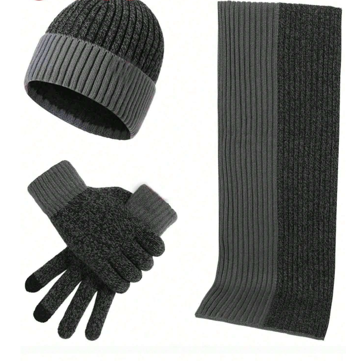 3pcs Set Cozy Classic Knit Winter Accessories Bundle